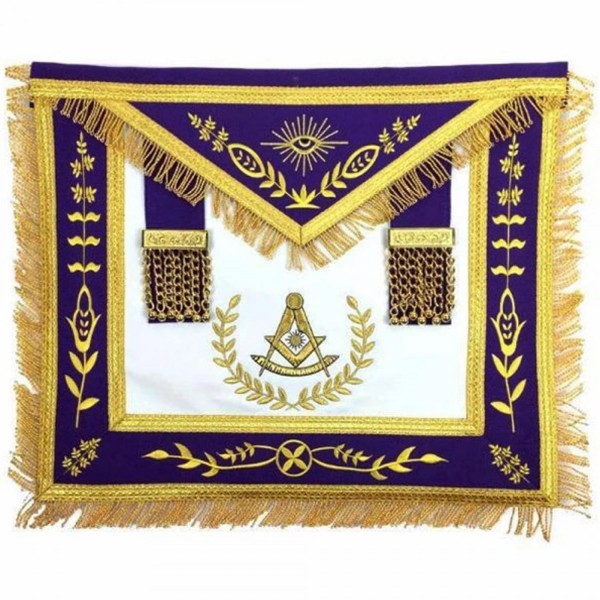Masonic Blue Lodge Past Master Gold Machine Embroidery Purple Apron