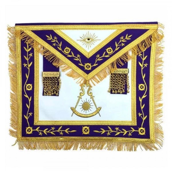 Masonic Blue Lodge Past Master Gold Machine Embroidery Freemason Purple Apron
