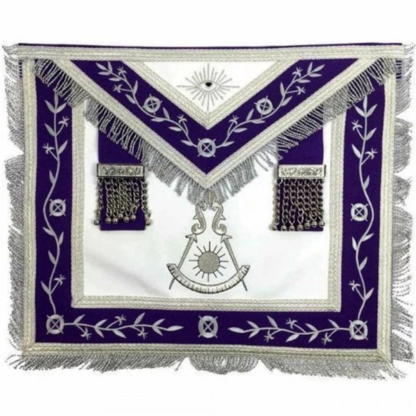 Masonic Blue Lodge Past Master Silver Machine Embroidery Freemason Purple Apron