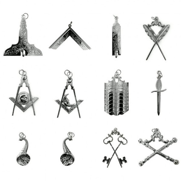 Masonic Silver Collar Jewel Set of 12