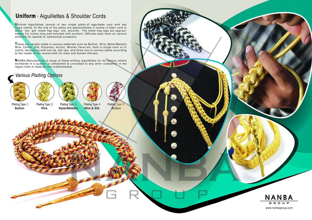Premium Quality Uniform Products Aiguillettes Shoulder Cords Lowest Price Custom Golden Aiguillettes