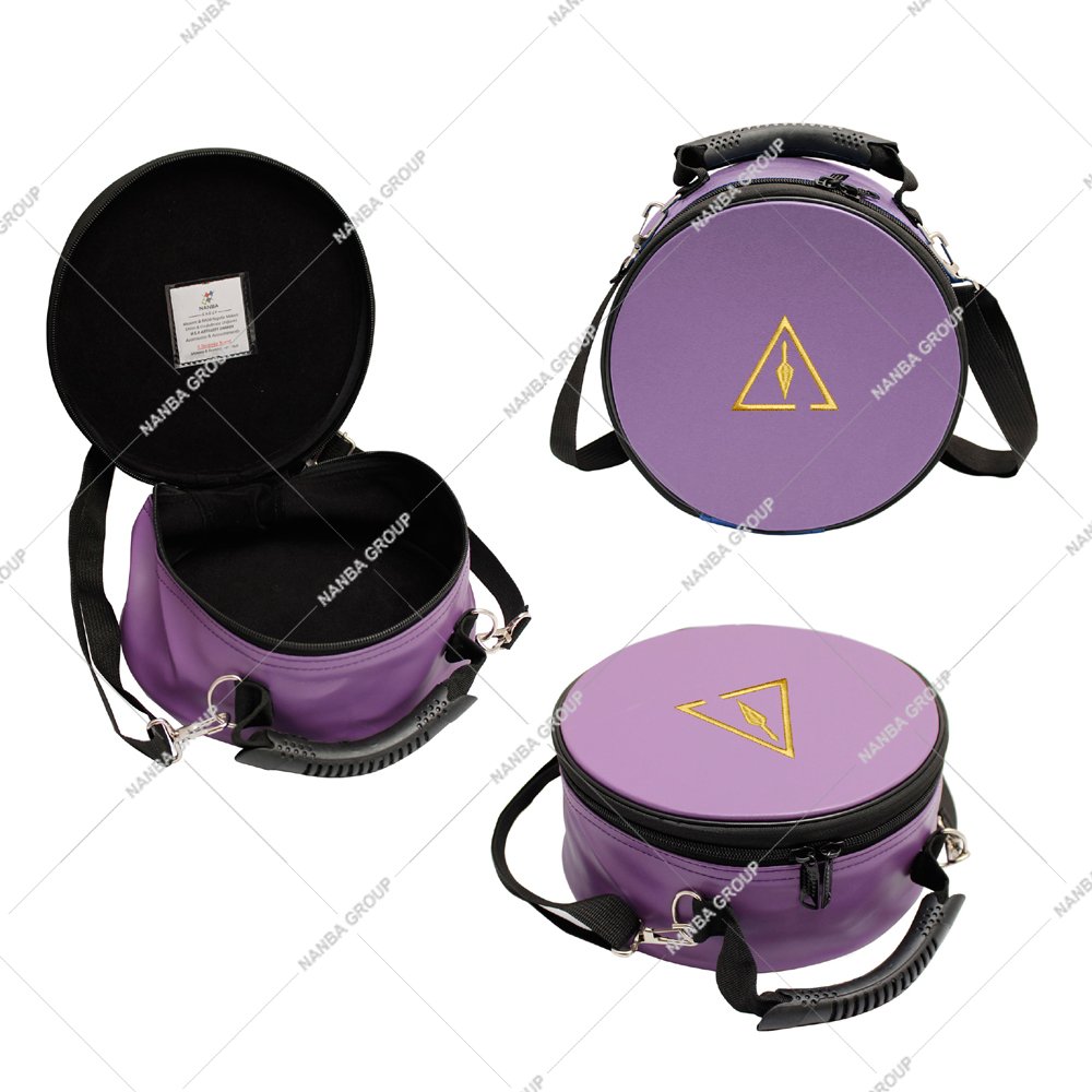 Photo-08 Scottish Rite Masonic Cap Case Premium Imitation Leather Eco-Friendly Hand Embroidery (Royal Arch R&S Emblem) Large Zipper
