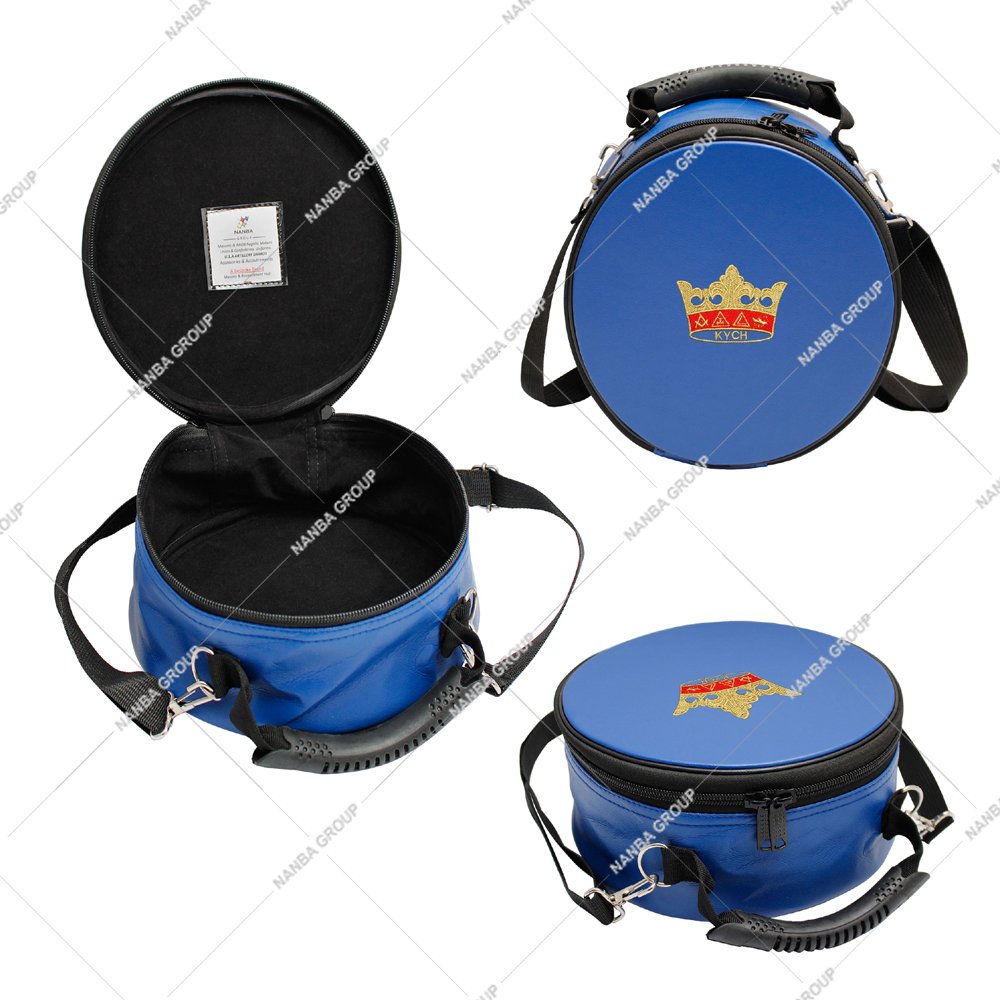 Photo-08 Limited Masonic Knights York Cross Honour Crown Cap Case Blue KYCH Emblem Leather Zipper Closure Lightweight Soft Carry Bag