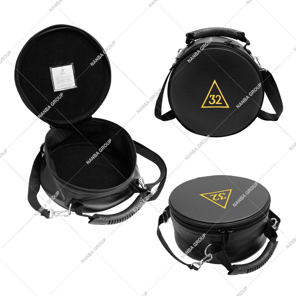 Photo- 8 NANBA GROUP 32nd Degree Scottish Rite Crown Cap Case Custom Watch Storage Box Lightweight Zipper Closure Black Imitation Bag