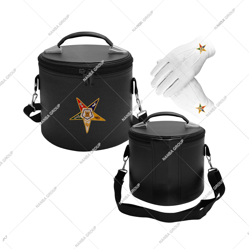 black fez case Premium OES Fez Hat Case (Black), Eastern Star Machine Embroidered Emblem With OES Logo Cotton Gloves Free With Strap Fez Case.