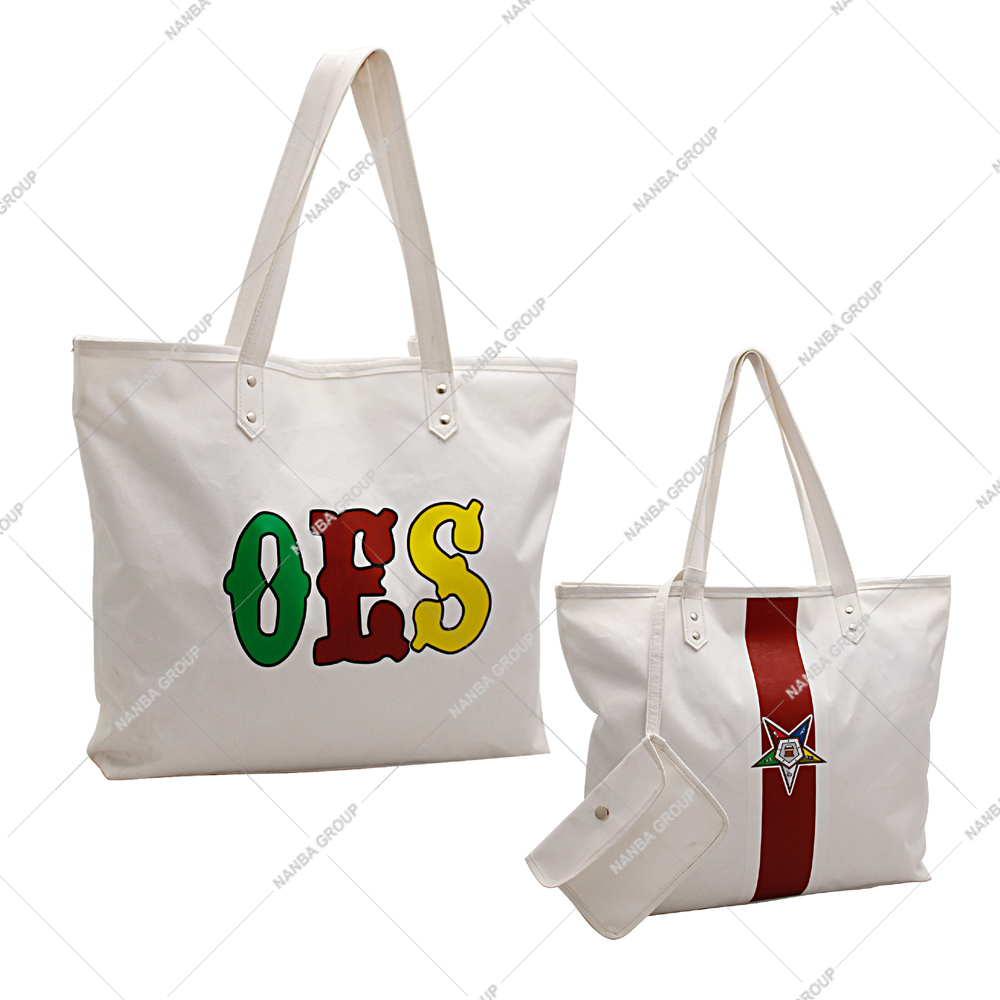 white tote bag OES White Tote Bag Codura Poly-Vinyl Shoulder Bag Zipper Matching Wallet | Waterproof Material OES Emblem Design | Unisex