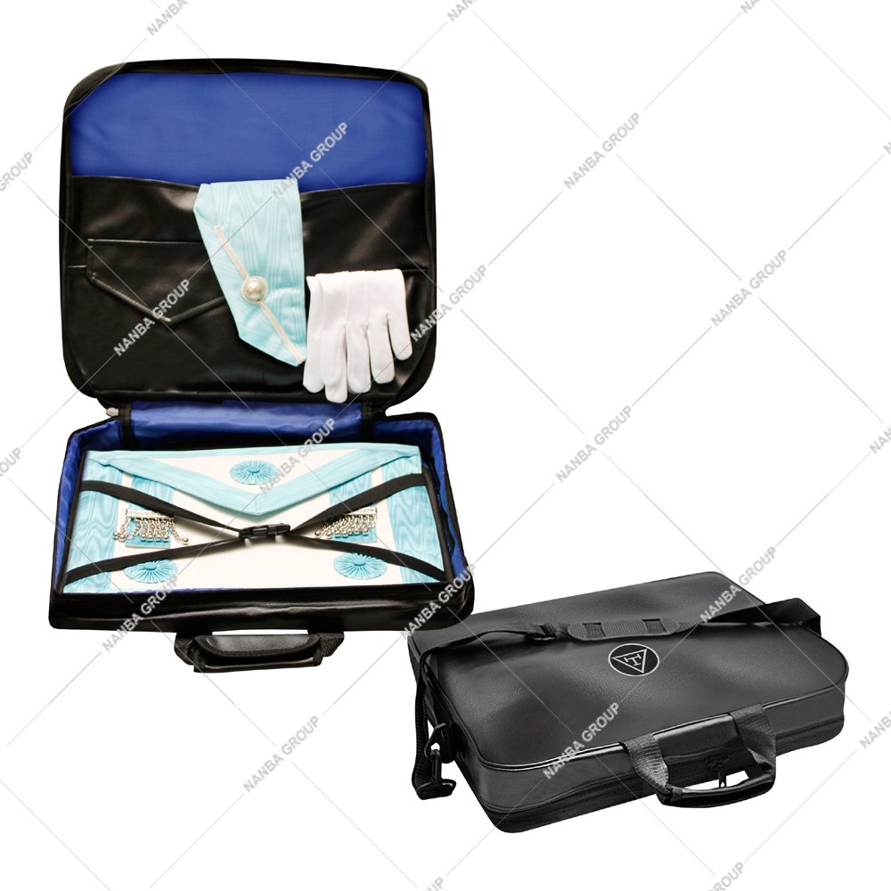 Phot-07 MM Soft Case – Imitation Leather Masonic Apron Carrying Case Lightweight Soft Black Royal Arch Emblem White Embroidery