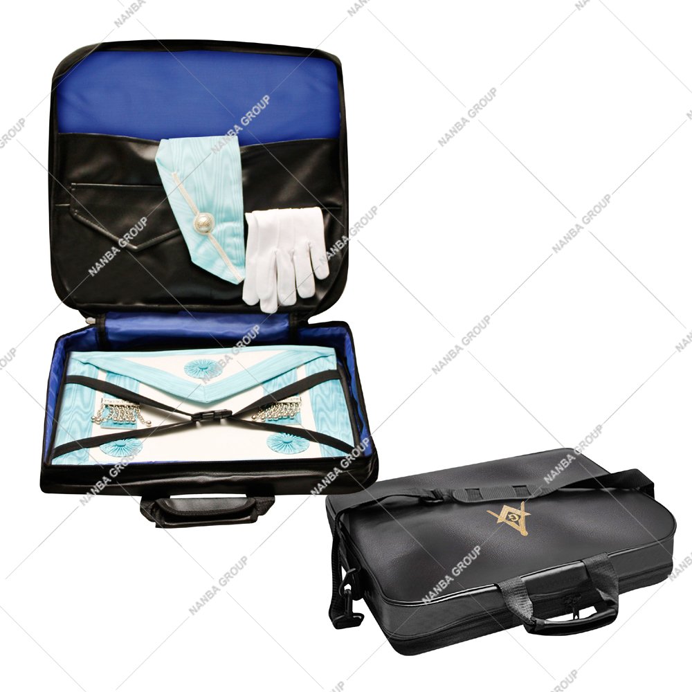Phot-07 MM Soft Case – Cordura Masonic Apron Carrying Soft Case with (G) Square Compass Emblem Gold Embroidery Lightweight Soft Black