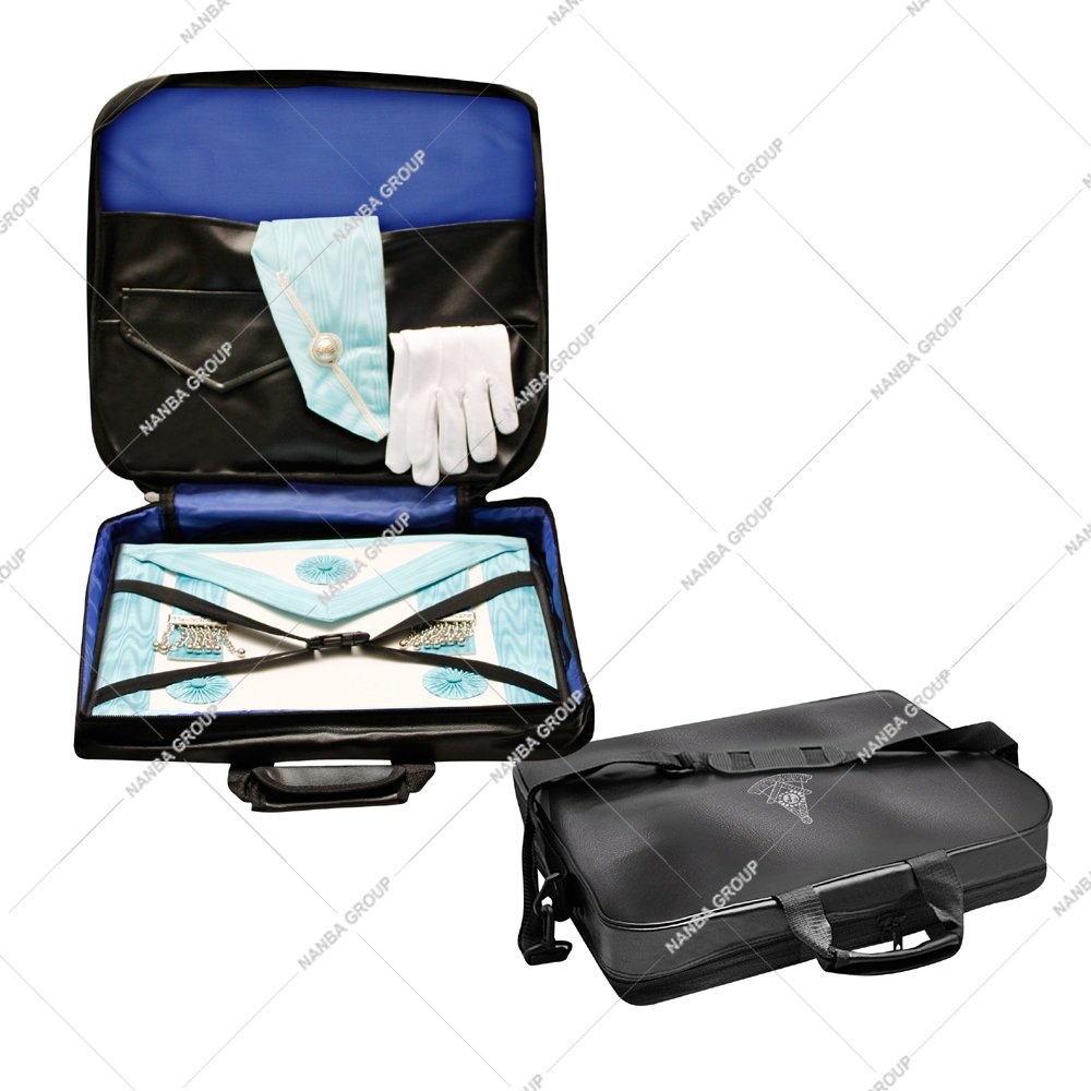 Photo-07 Masonic Apron Carrying Case Past Master Emblem – Lightweight Soft Black MM Soft Case – Imitation Leather