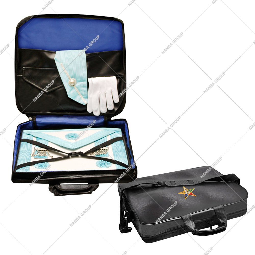 Photo-07 MM Luxury Lightweight Soft Case-Imitation Leather Emblem Masonic OES Apron Carrying Shoulder Bag Regalia Case High Quality