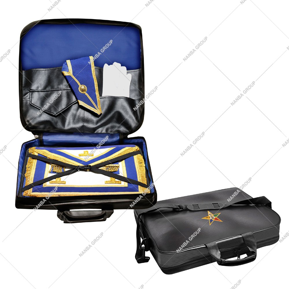 Photo-07 Provincial Soft Imitation Leather Zipper Closure Luxury Embroidery OES Masonic Apron Carrying Shoulder Bag Regalia Case