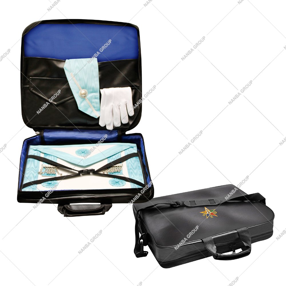 Photo-07 MM Soft Case – Imitation Leather Emblem Embroidery (OES) Masonic Apron Carrying Shoulder Bag Soft Regalia Case