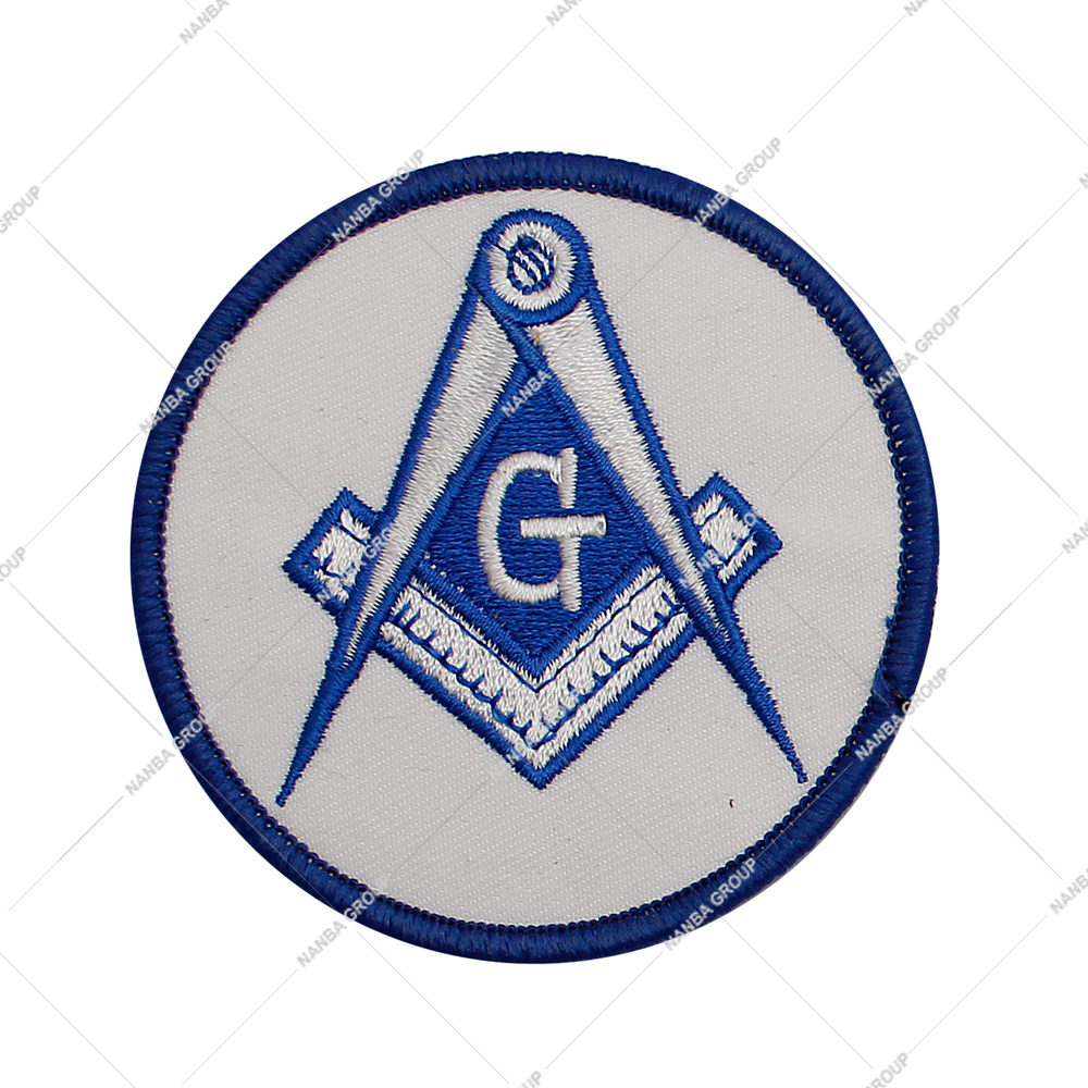 Photo-07 Blue and White Embroidered Masonic Emblem Patch Featuring The Square and Compass Symbol