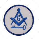 Embroidered Masonic Square and Compass Patch with a Key Symbol Blue & White 3” Diameter
