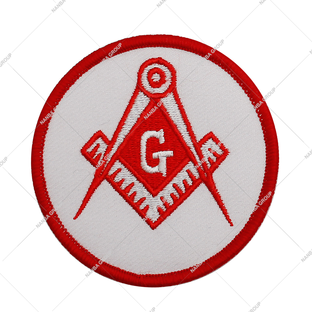 Photo-07 Embroidered Patch Features The Masonic Square and Compasses Symbol in Red and White