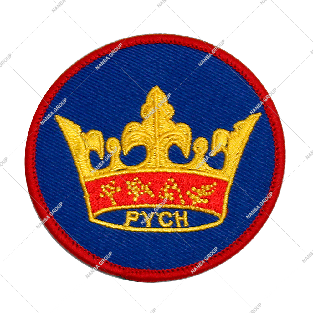 Photo-07 Embroidered Patch Gold Crown on Blue Background WIth “PYCH” Embroidered