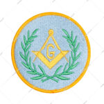 Wreathed Square & Compass Round Embroidered Masonic Patch Light Blue, Green & Gold 3” Diameter