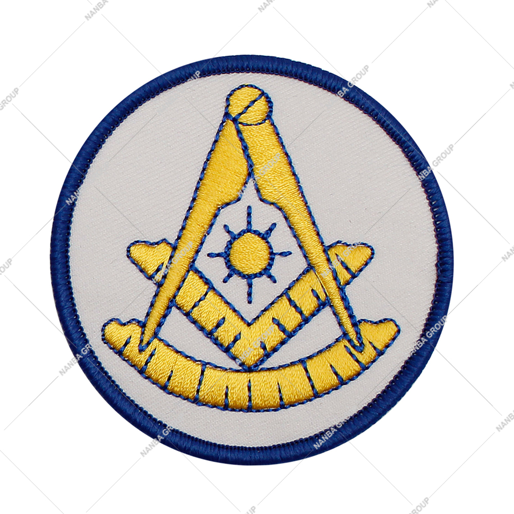 Photo-07 Masonic Past Master Embroidered Patch, Featuring White Background and 3-Inch Diameter.