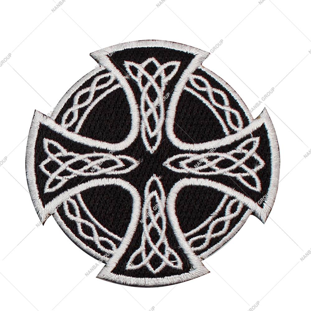Photo-07 Celtic Cross Round Embroidery Patch Iron Sew on Goth Fashion Badge Biker