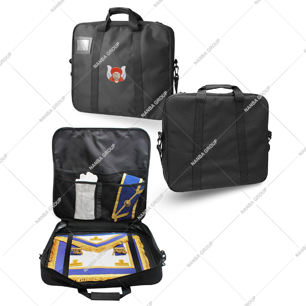 Photo-09 Provincial Luxury Corduroy Zipper Closure Lightweight Soft Case Pocket Emblem Grotto Embroidery Masonic Apron Carrying Bag