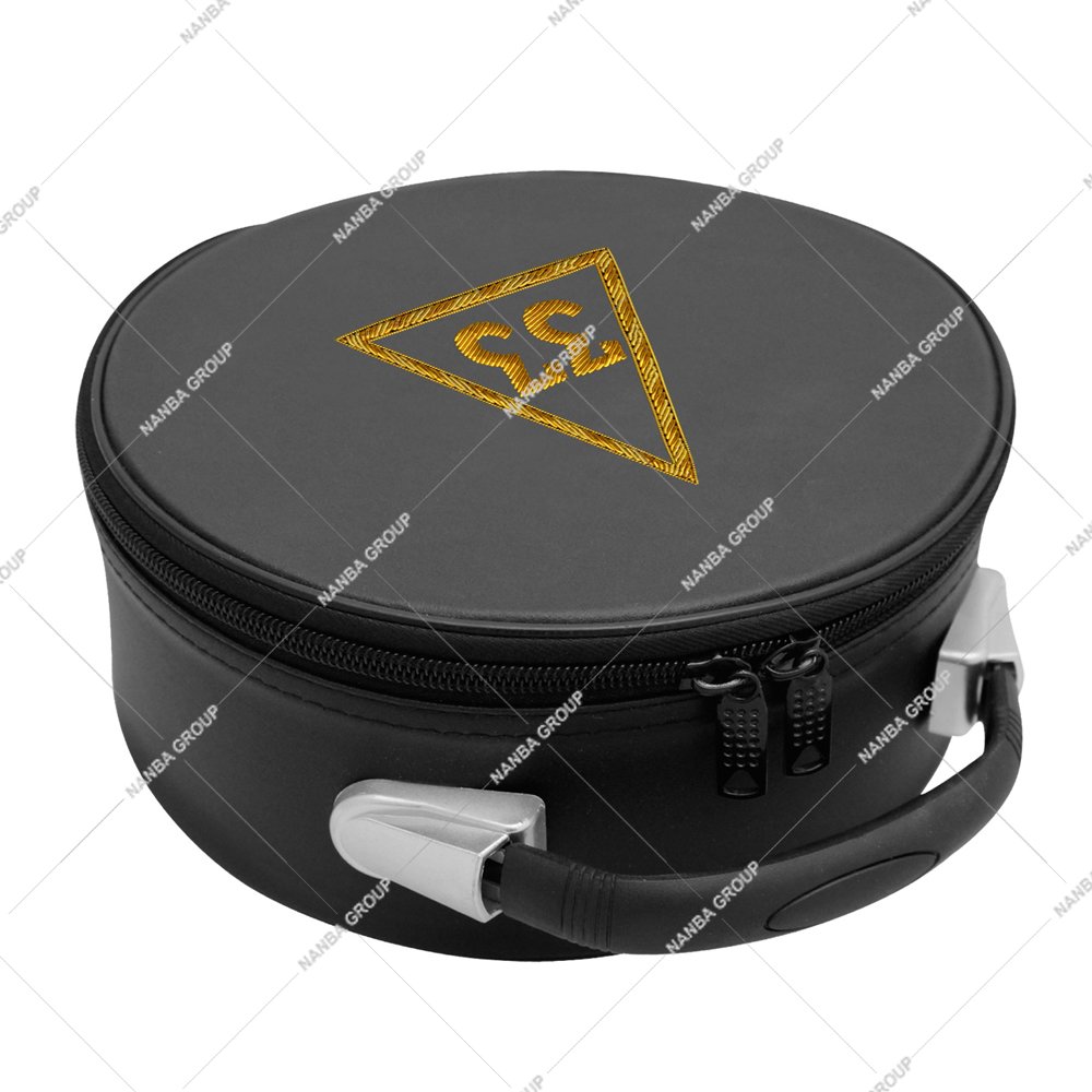 Photo-06 Imitation leather Nanba Group Masonic cap carrying case featuring embroidered gold “33” insignia for storing 33rd Degree Scotti
