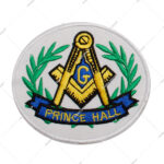 Wreathed Square & Compass Embroidered Patch Gold Square and Compasses with Blue Letter “G” green wreaths