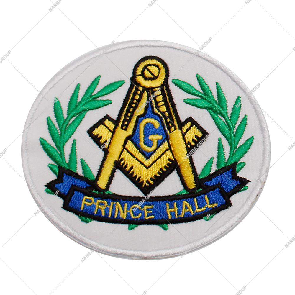 Photo-07 Wreathed Square & Compass Embroidered Patch Gold Square and Compasses with Blue Letter “G” green wreaths