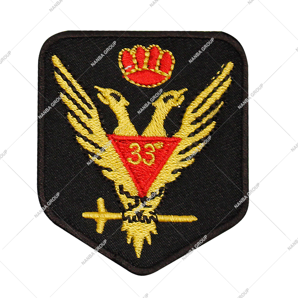 Photo-07 Masonic 33rd Degree Scottish Rite patch featuring Double-Headed Eagle with a Red Crown “33” Emblem Used Embroidered Regalia