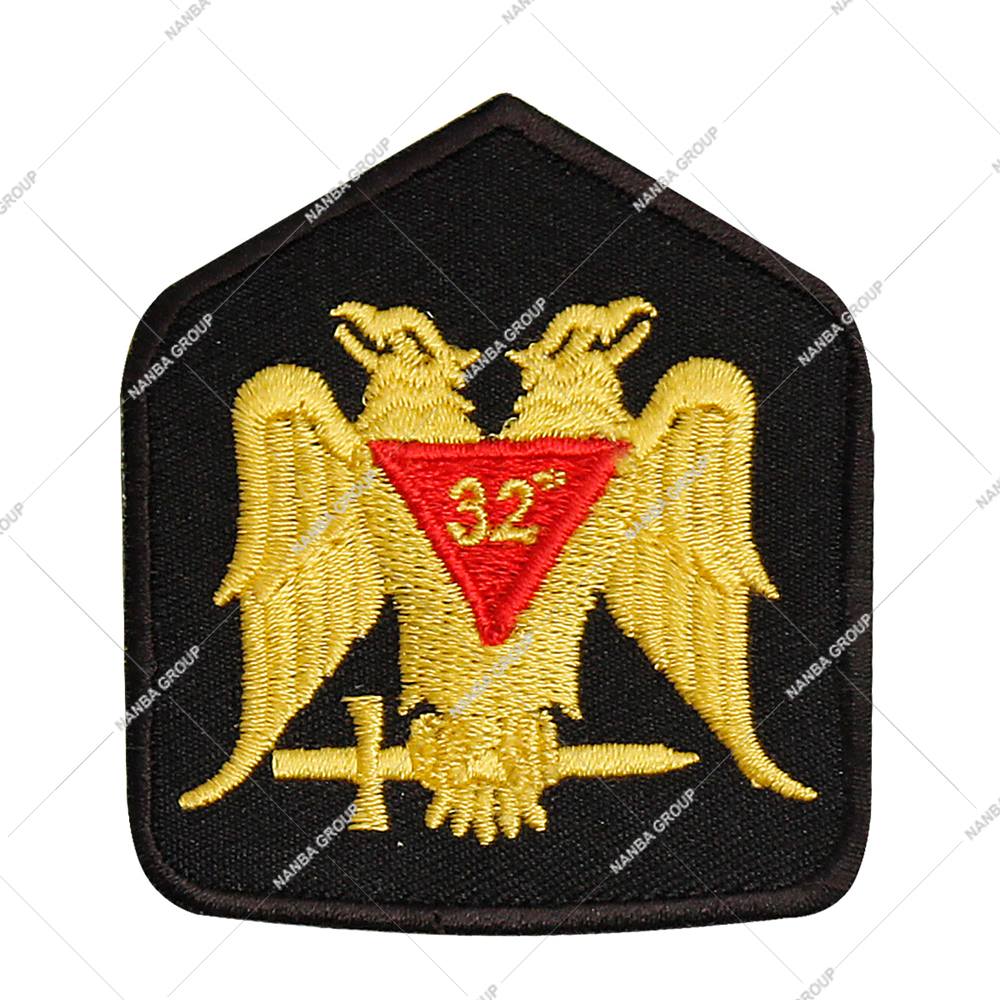 Photo-07 Masonic 32nd Degree Gold patch Gold Embroidery Black Background Red Triangle Number “32”