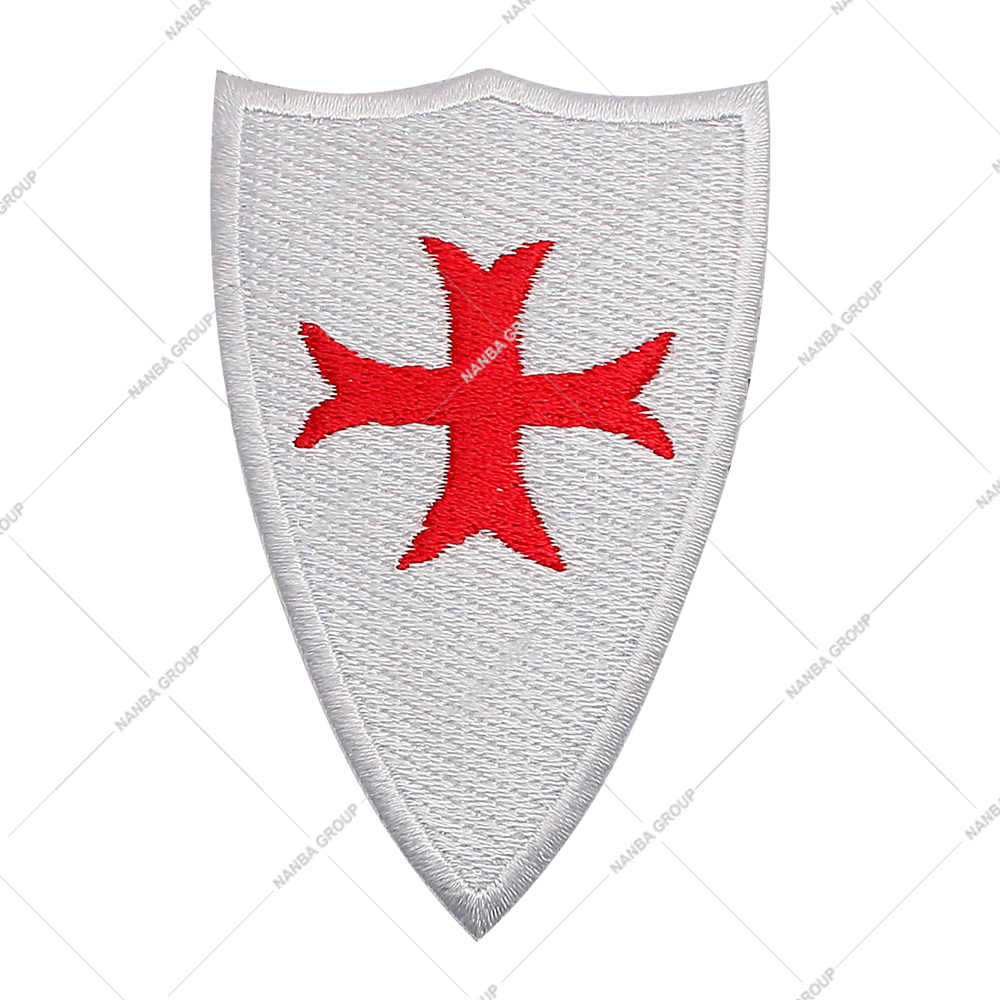 Photo-07 Knights Templar Shield Embroidered Patch Featuring a Red Cross on a White Background