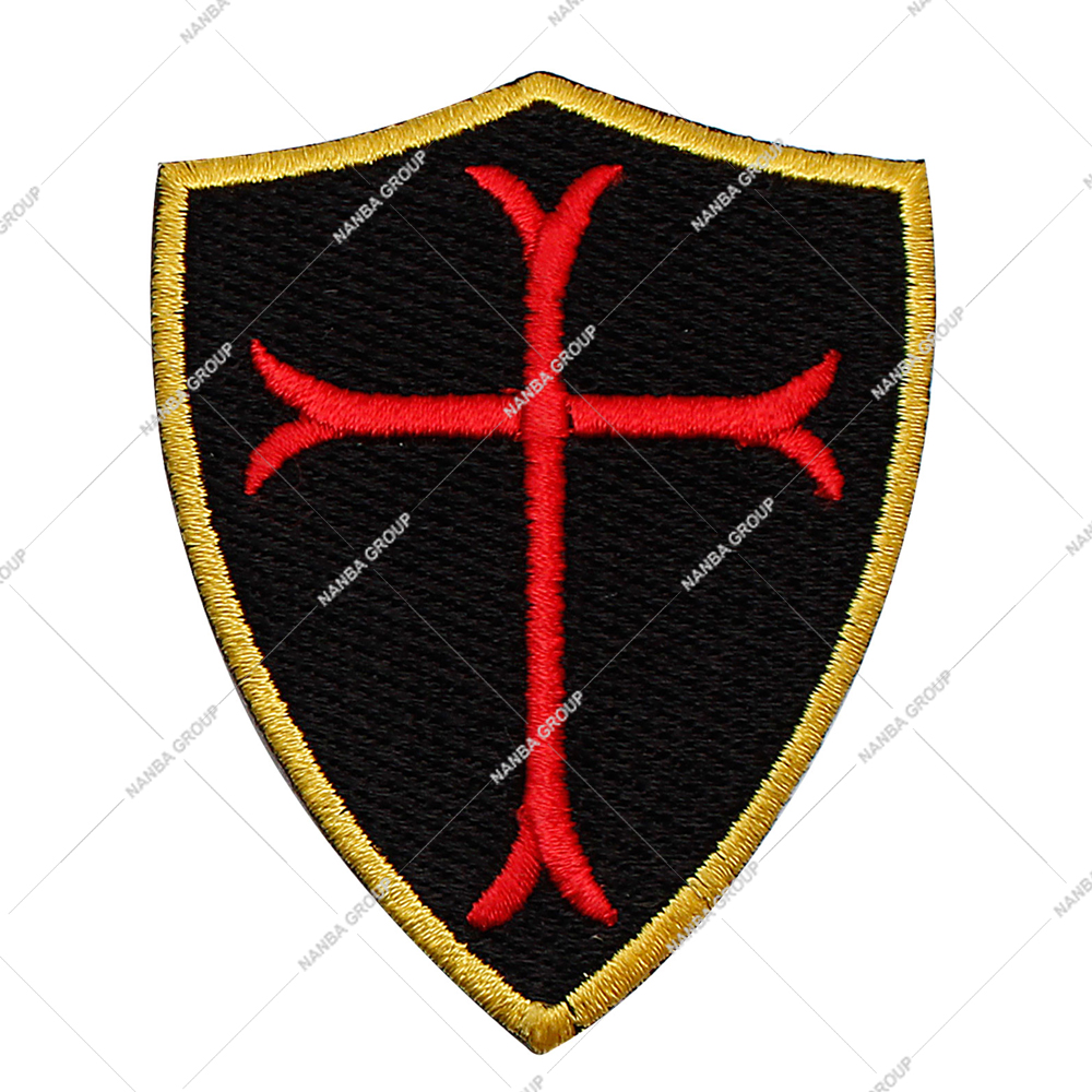 Photo-07 Knights Templar Shield Cross Red Embroidered Canvas Iron-On Patch 2.3×3.1 Inch for Gifts & Cloth