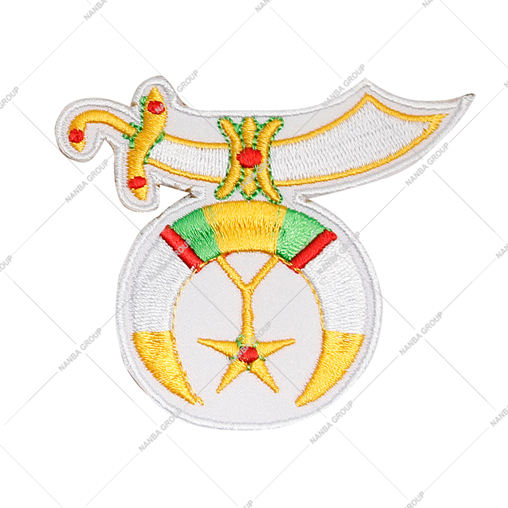 Photo-07 Shriner Emblem Iron-On Embroidered Patch with Classic Crescent Moon and Scimitar Design Canvas Fabric for Hats and Gifts