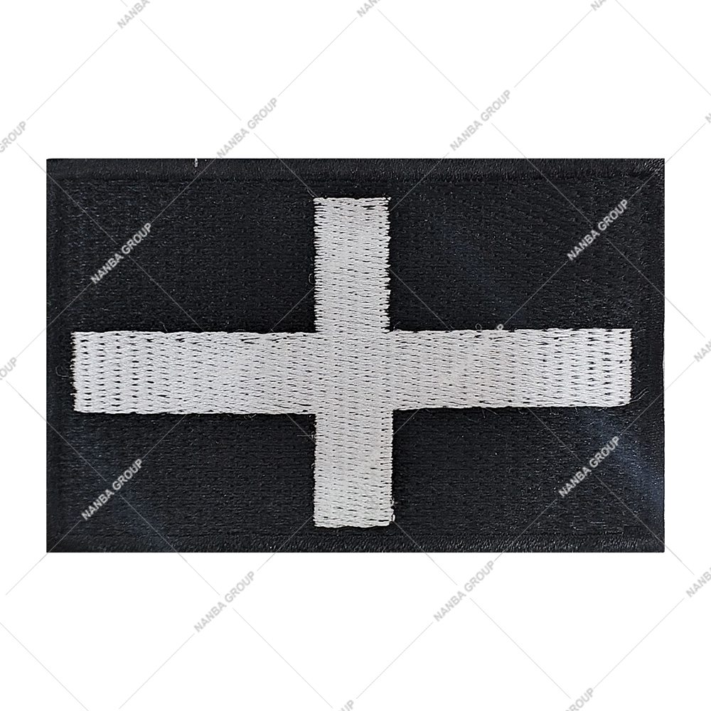 Photo-07 Christian flag patch featuring a white embroidered cross on a black background