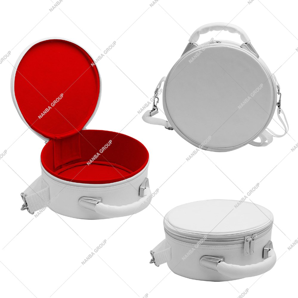 Photo-08 Premium Masonic Crown Cap Case (White) Imitation Leather, Scottish Rite Hat Box White With Strap