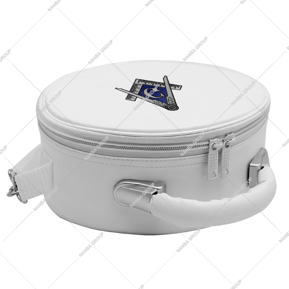 Photo-08 White Masonic Cap Case Featuring Embroidered Square and Compasses Emblem