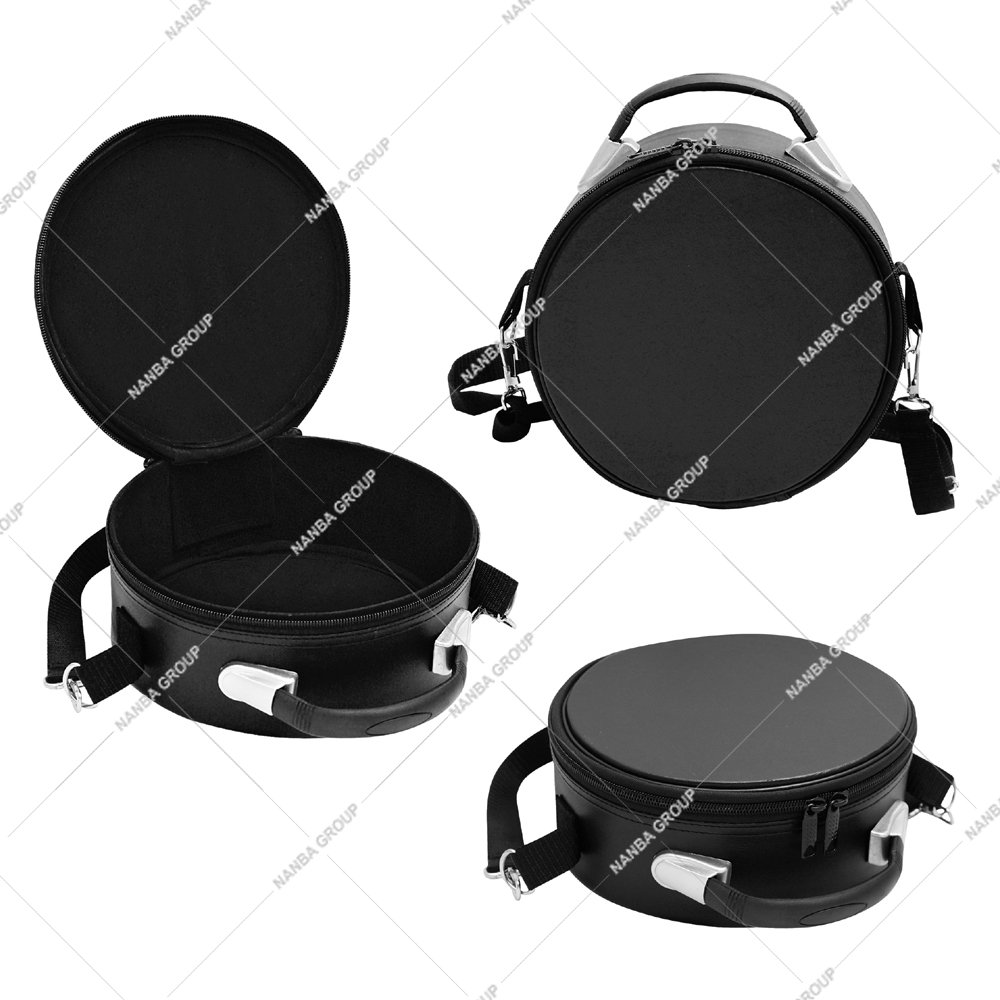 Photo-08 Premium Masonic Crown Cap Case (Black) Imitation Leather, Scottish Rite Hat Box Black With Strap