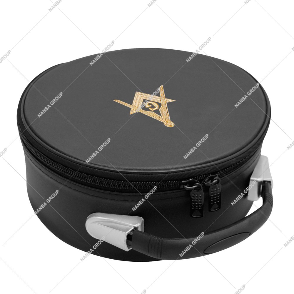 Photo-06 Masonic Cap Crown Case Black Imitation Leather Hand Embroidery Square & Compass (G) Hat/Cap Case
