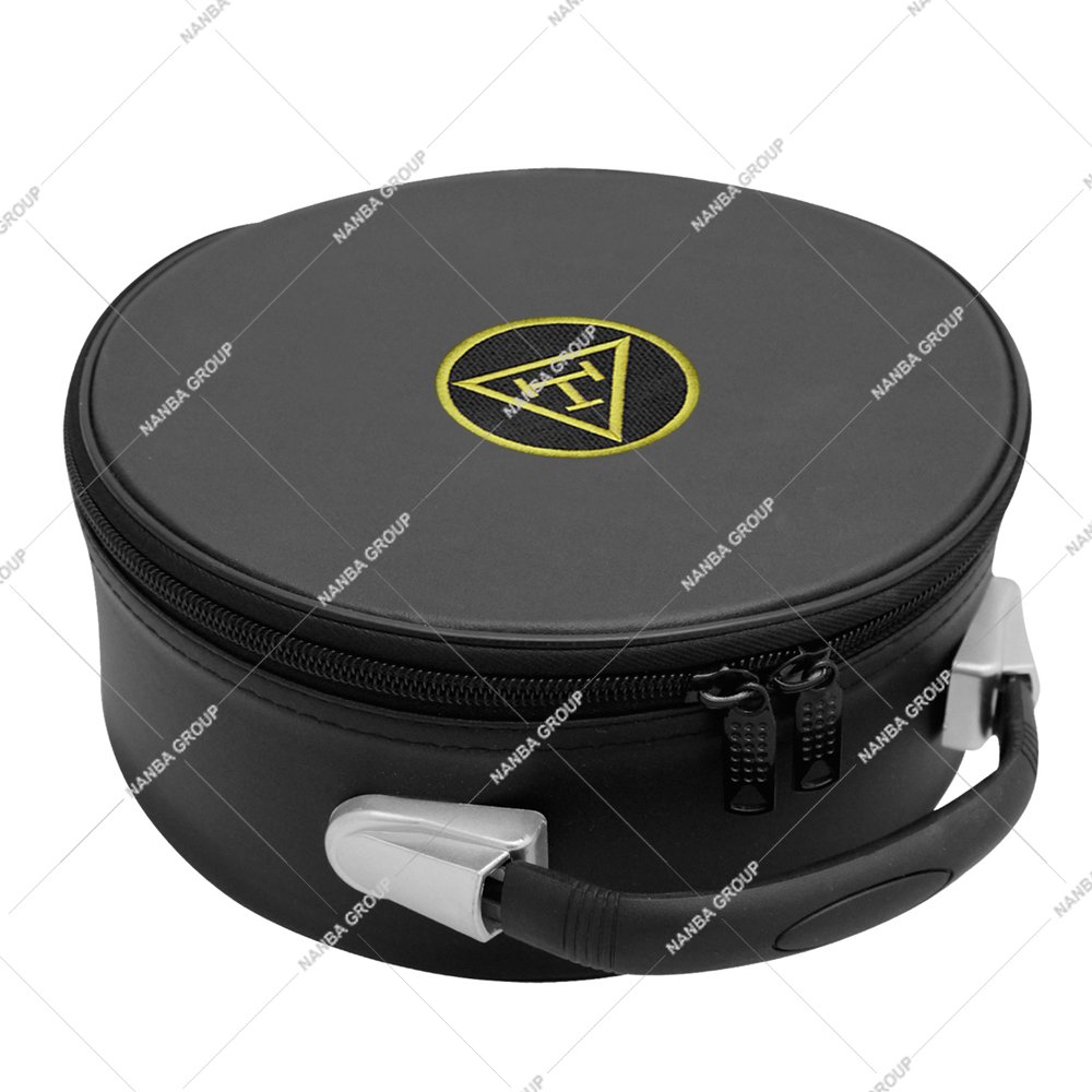 Photo-06 Masonic Royal Arch Crown Cap Case Zipper Closure Black Gold Embroidered Triple Tau Freemason Hat Carrying Box Excellent