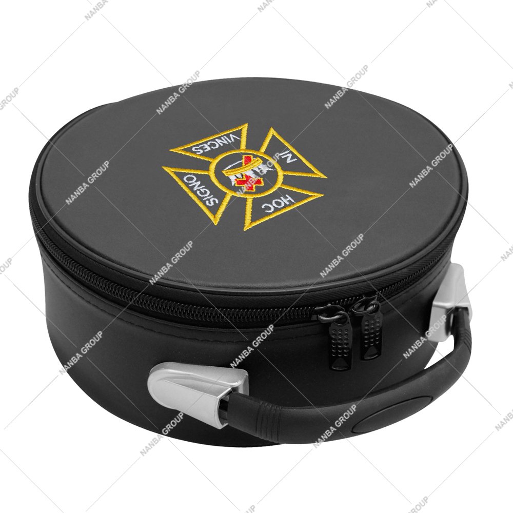Photo-06 Limited Masonic Knights Templar Crown Cap Case Black Cross Emblem Freemason Hat Carrying Box Black Imitation Leather Zip Closure