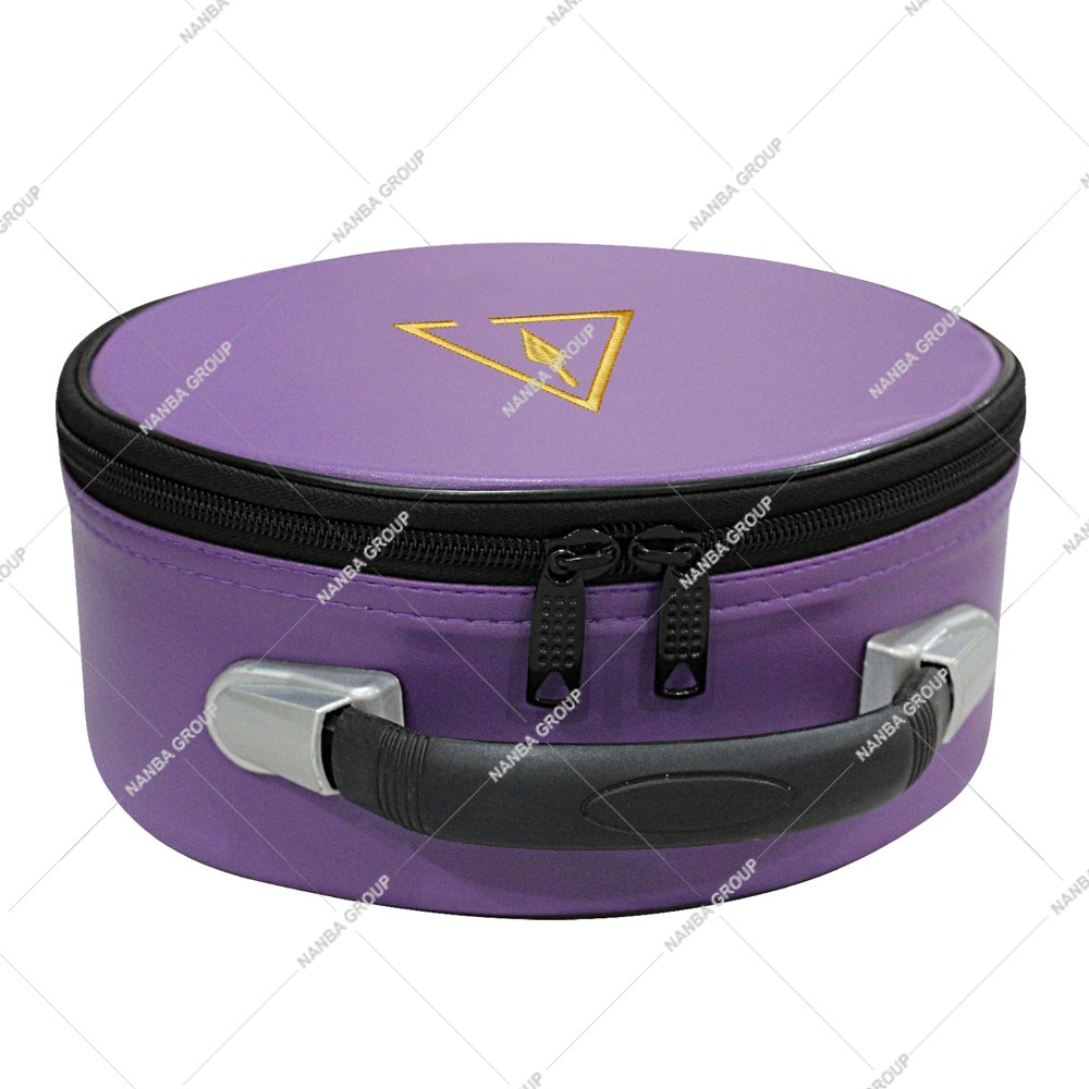Photo-06 Cryptic Masonic Royal Select Master Crown Cap Case Imitation Leather Zipper Lightweight Purple Hand Embroidered Soft Carry Bag