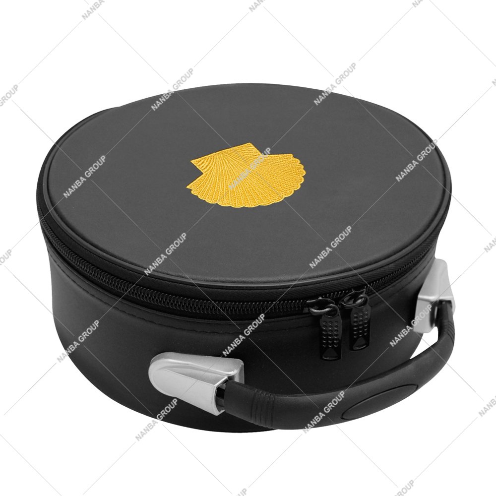 Photo-06 Masonic Crown Cap Case ST Thomas Of Acon Black Leather, Embroidered Emblem (Gold) – Freemason Hat Carrying Storage Box
