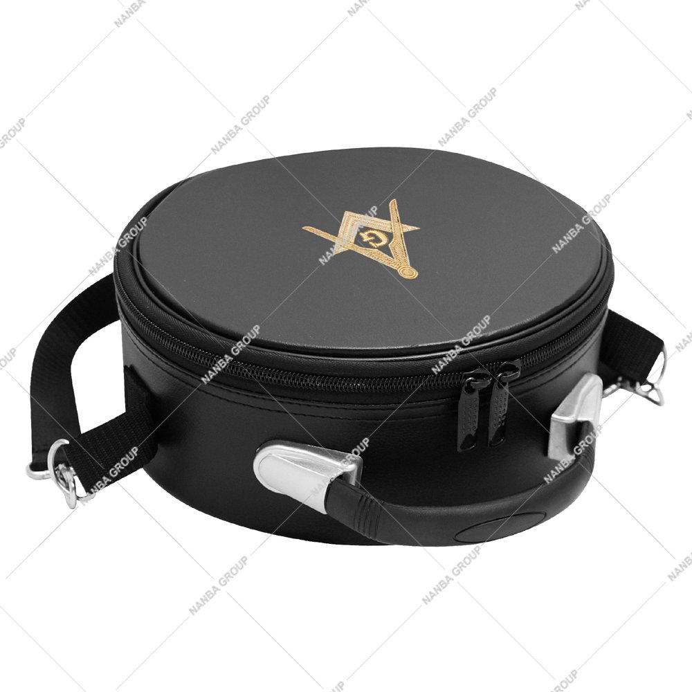 Photo-08 Masonic Cap Crown Case Black Imitation Leather Hand Embroidery Square & Compass (G) Hat/Cap Storage Box
