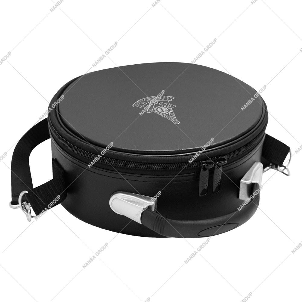 Photo-08 Black Faux Leather Masonic Cap Crown Case Featuring Machine-Embroidered Silver Past Master Emblem
