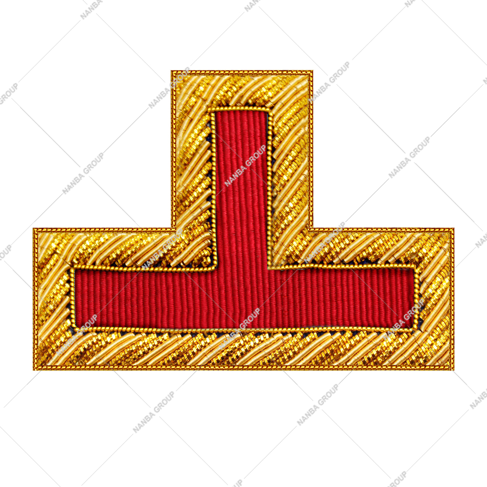 06 Custom Embroidered Rank Insignia Patch Masonic Regalia Badge Golden Red Shoulder Gold Border T Shape OEM Classical Style 4cm