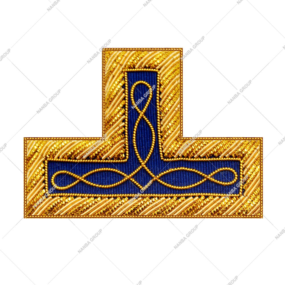 06 T Shape Embroidered Rank Insignia Patch Masonic Regalia Badge Golden and Blue Shoulder Gold Border OEM ODM