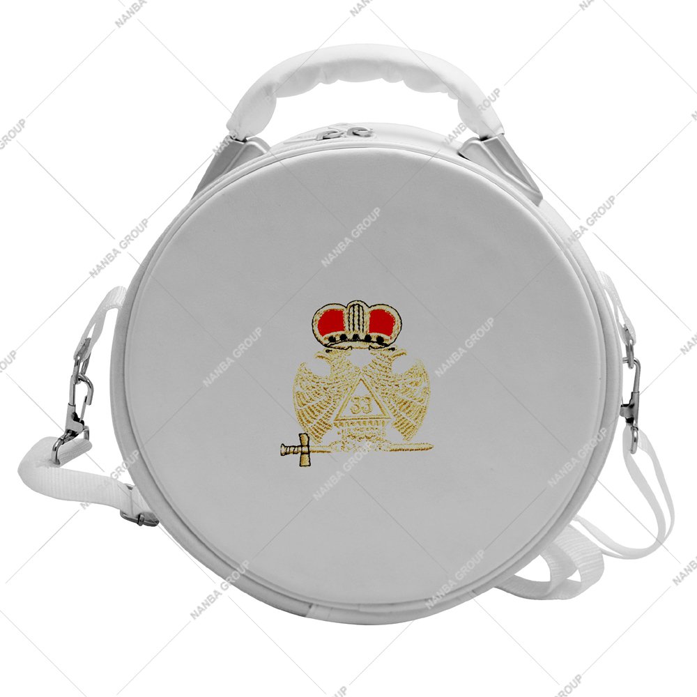 Nanba Group Watermark copy White Round Embroidered Purse With 33rd Eagle And Crown Design Handmade Textile Craft