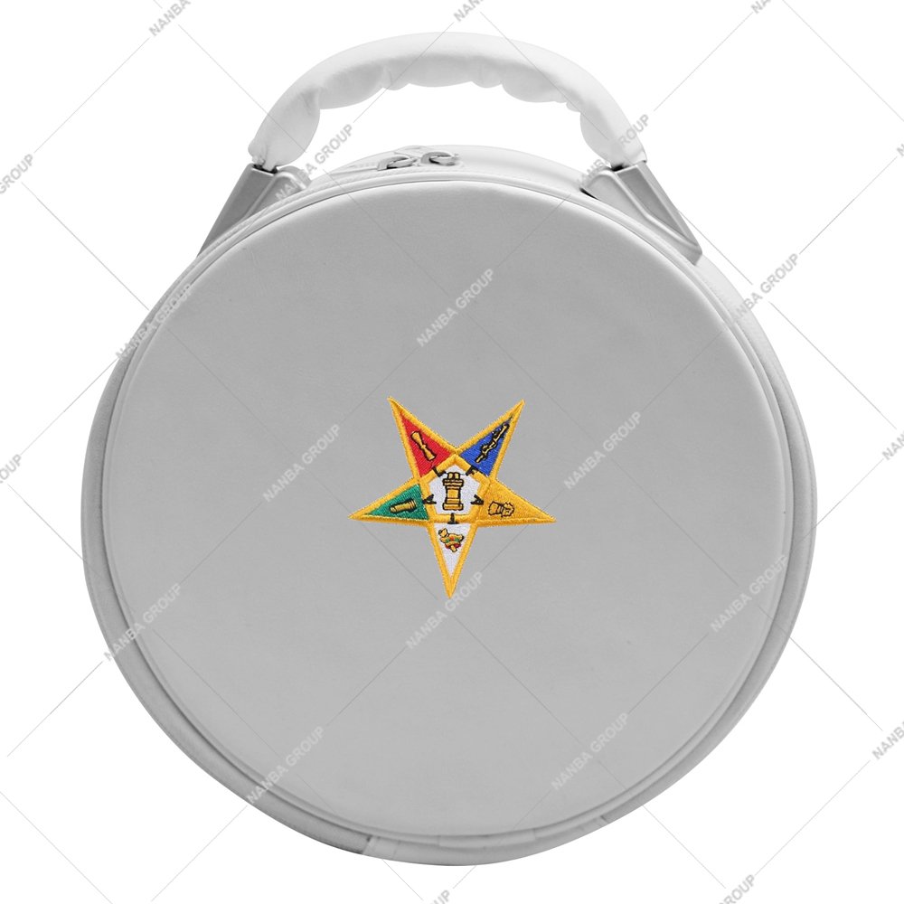 Nanba Group Watermark copy White Star Machine EMB Imitation Leather Lightweight Round Masonic Crown Cap Case (White) Without Strap