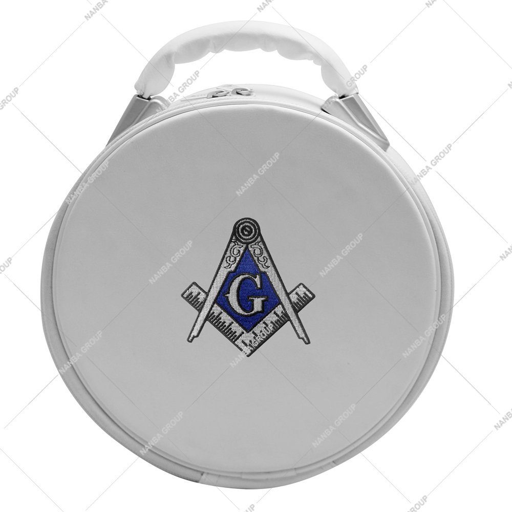 Nanba Group Watermark copy Premium Lightweight Imitation Leather Round Shape Masonic Crown Cap Case (White) Without Strap Machine Embroidery