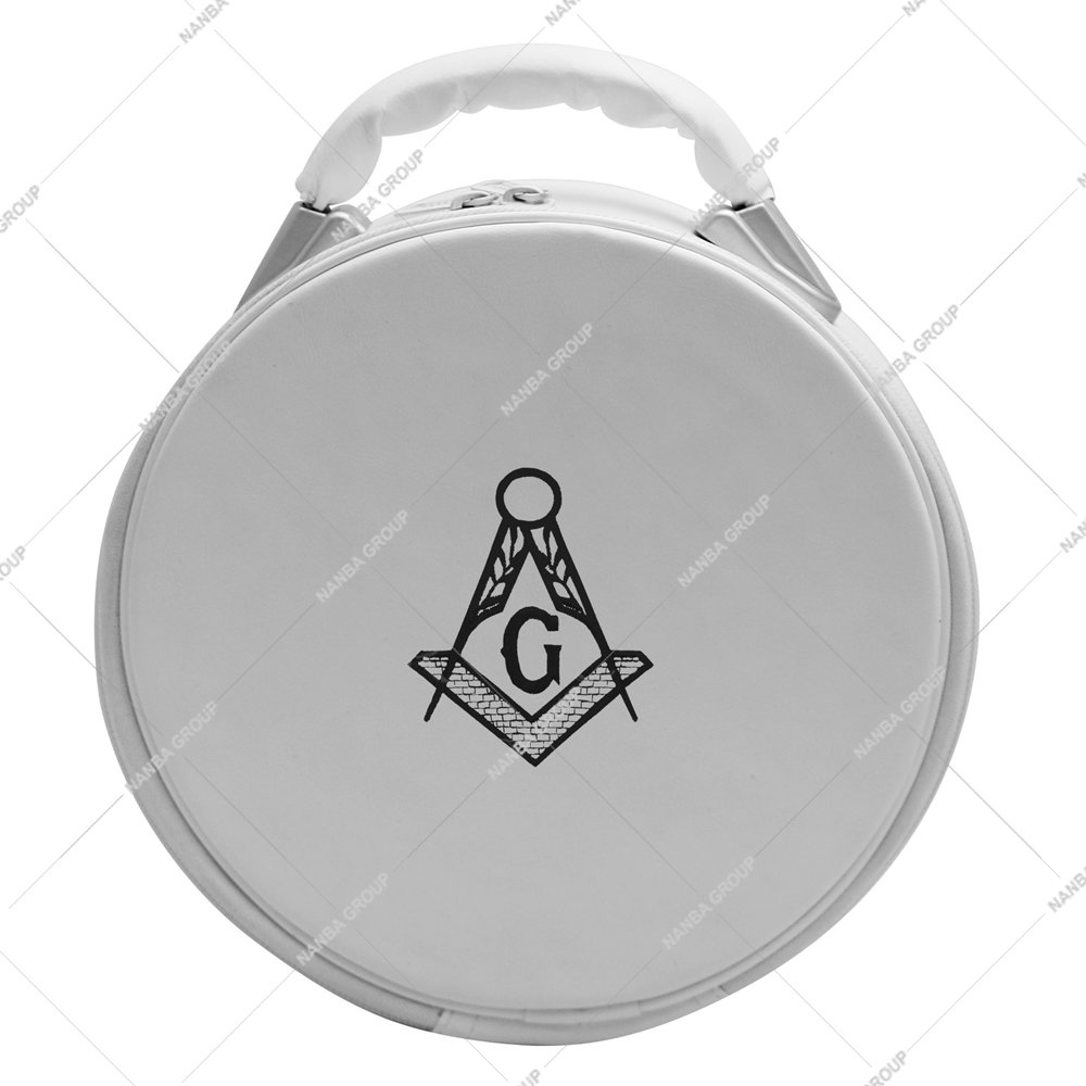 Nanba Group Watermark copy White Round Compass G Machine Embroidered Black Imitation Leather Lightweight Masonic Cap Case Without Strap