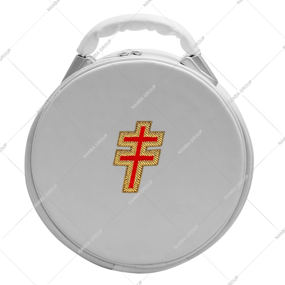Nanba Group Watermark copy White 33rd Degree Scottish Rite Machine Embroidery Imitation Leather Lightweight Round Shape Masonic Cap Case Without Strap